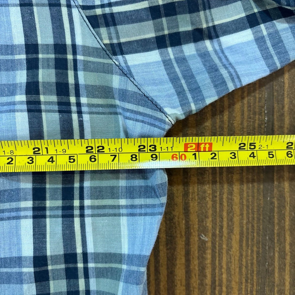 Bugle Boy Original Mens Large Short Sleeve Plaid Button Down Shirt‎ Blue Green - Picture 5 of 6